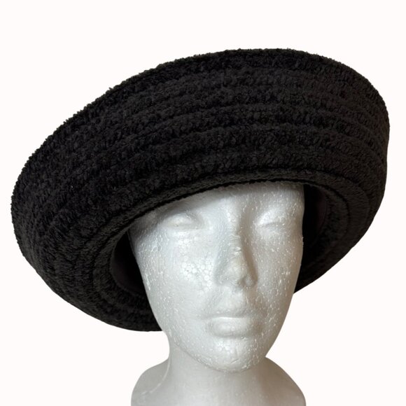 Betmar Chenille Bucket Hat Black Rhinestone Logo Soft Cloche Winter Cozy Luxe - Picture 3 of 15